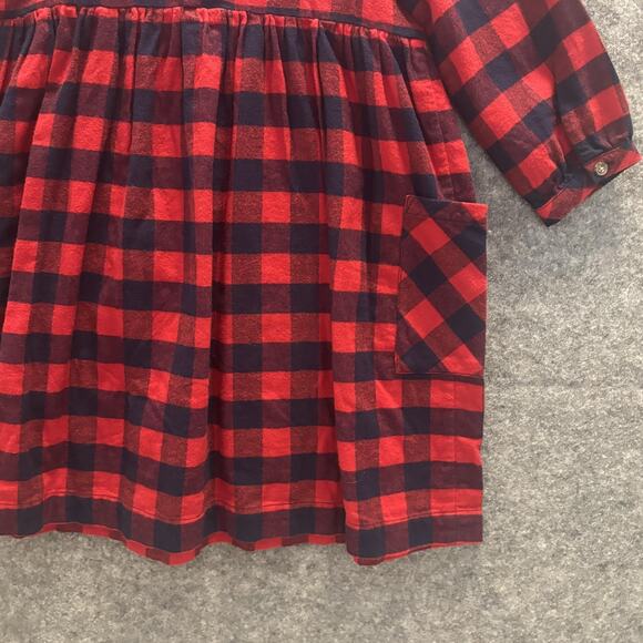Hanna Andersson Dress Girls Size 10 Red Plaid Flannel Long Sleeve Pockets Comfy - Picture 5 of 11